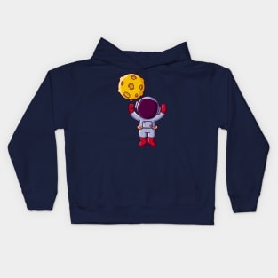 Cute Astronaut Flying with Moon Balloon Cartoon Kids Hoodie